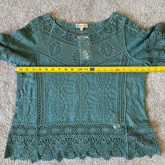 Democracy Green/Blue Crochet Cotton Boho Blouse Top Sz S - Picture 8 of 10